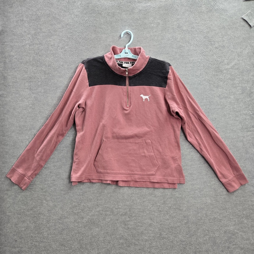 Victoria's Secret PINK Women‎ Sweatshirt M Mauve Colorblock Dog Logo Activewear